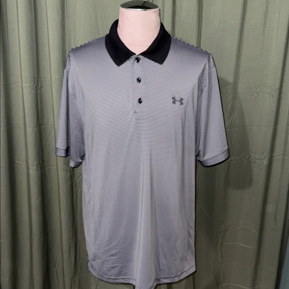 Under Armour Men's Striped Black and Gray Polo
